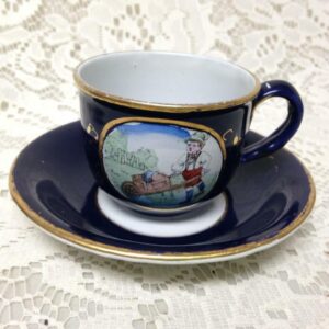 Antique, Rare, German Cobalt Blue Enamelware, 2pc Childs Cup and Saucer (B)