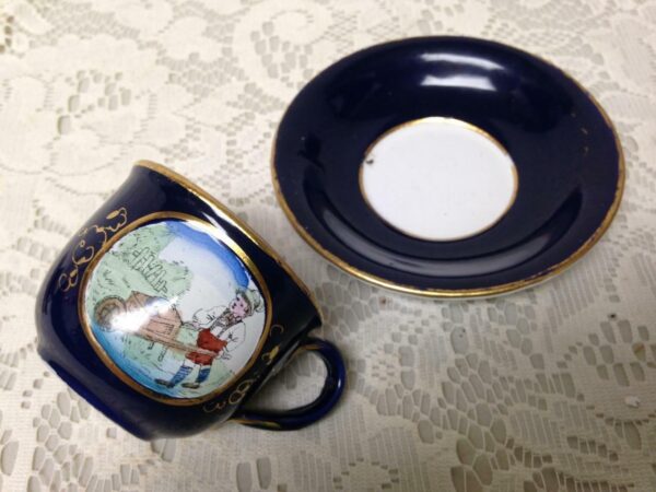 Antique, Rare, German Cobalt Blue Enamelware, 2pc Childs Cup and Saucer (B)