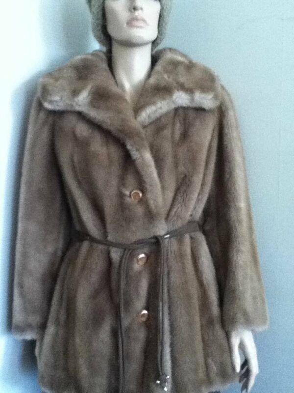 Vintage, Tissavel France, Richland Furs, Size 12 Brown Faux Mink Fur Dress Coat