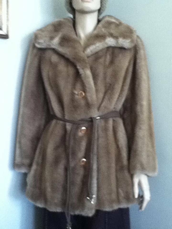 Vintage, Tissavel France, Richland Furs, Size 12 Brown Faux Mink Fur Dress Coat