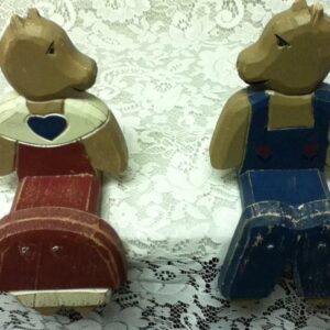 Vintage Pair of 11in Carved and Painted, Wooden Bears Mantel or Wall Hanger