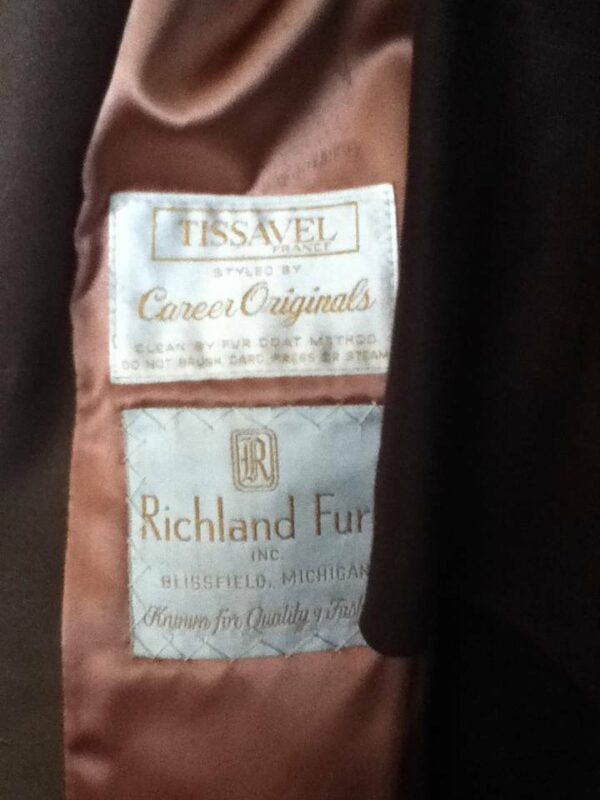 Vintage, Tissavel France, Richland Furs, Size 12 Brown Faux Mink Fur Dress Coat