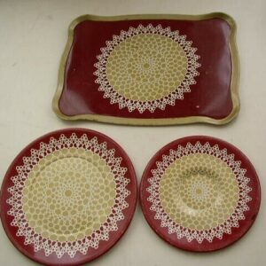 Vintage, Rare Doilies, 4-pc Child's Tin Tea Set