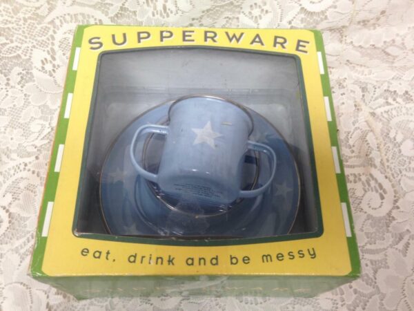 Blue Star, Childs 3-pc Enamelware Cup, Bowl and Plate Set in Orig. Box