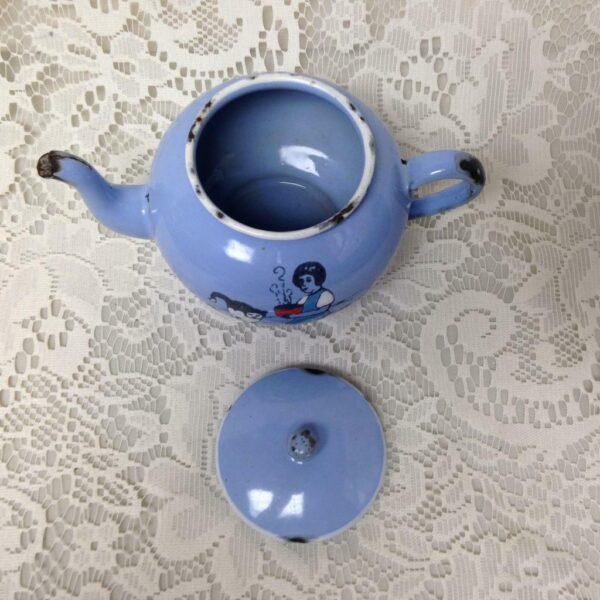 Antique, Rare, Germany, Sky Blue Enamelware, 6pc Childs Tea Set