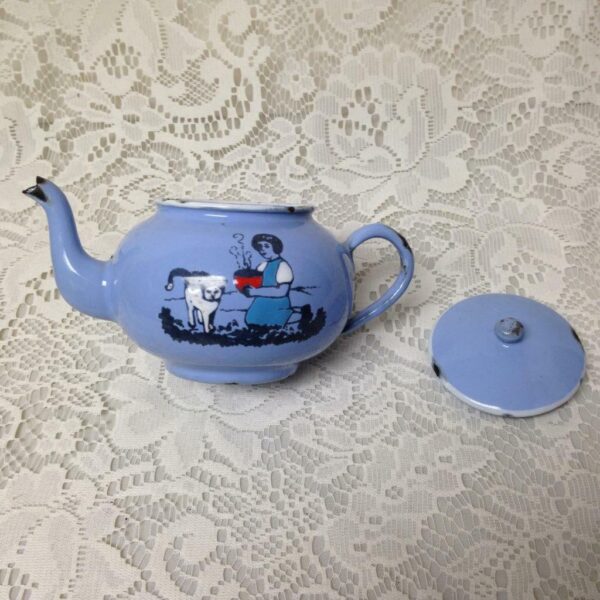 Antique, Rare, Germany, Sky Blue Enamelware, 6pc Childs Tea Set