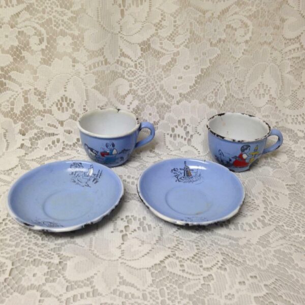 Antique, Rare, Germany, Sky Blue Enamelware, 6pc Childs Tea Set