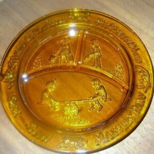 Vintage Nursery Rhyme Amber Glass, 8.5in Divided Plate