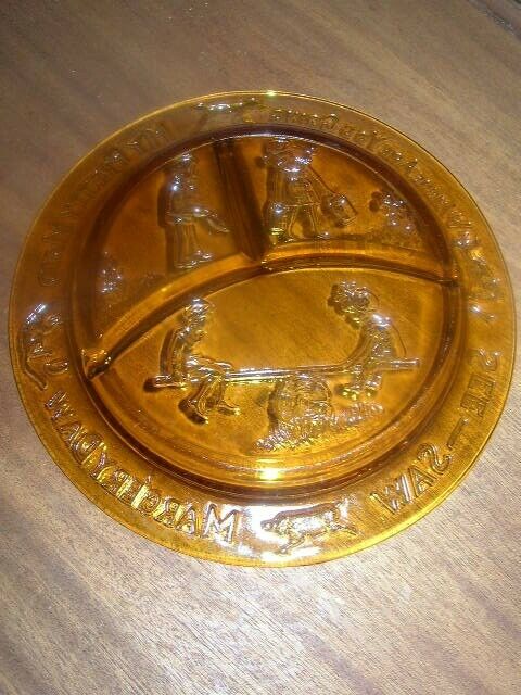 Vintage Nursery Rhyme Amber Glass, 8.5in Divided Plate