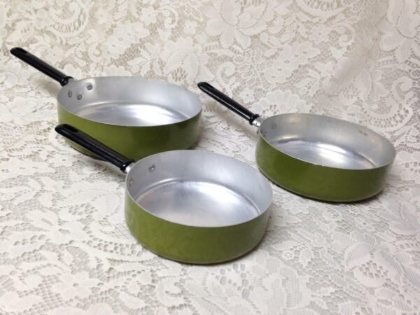 1960-70s Enamelware Style, 3pc Childs Tin Cookware Set- Just Like Mama