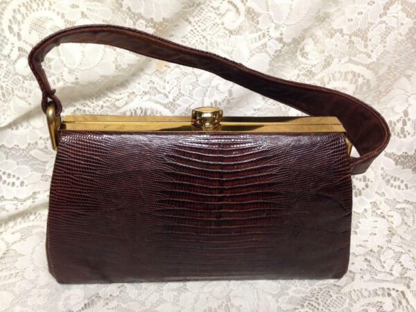 Vintage, Marshall Fields, Gen.Dark BrownLizard Handbag 11in x 6in x3.5in