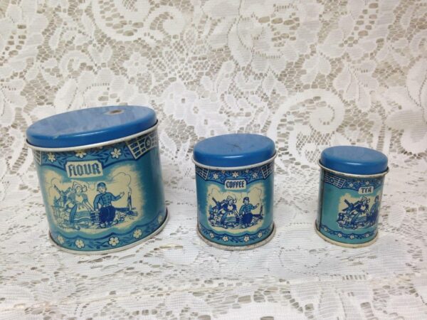 Rare 1948 Child's Wolverine Delft 6-pc Canister Set