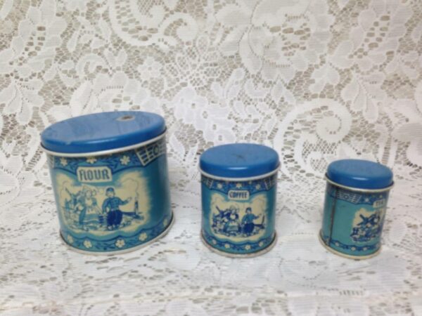 Rare 1948 Child's Wolverine Delft 6-pc Canister Set