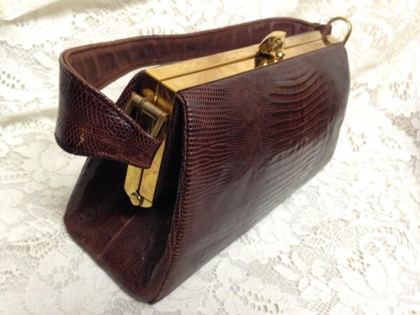 Vintage, Marshall Fields, Gen.Dark BrownLizard Handbag 11in x 6in x3.5in