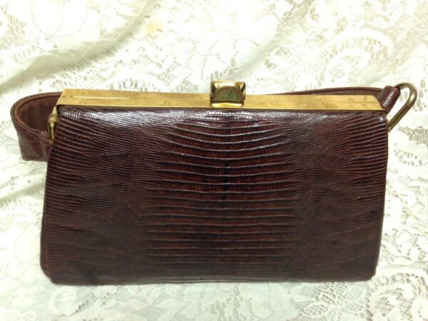 Vintage, Marshall Fields, Gen.Dark BrownLizard Handbag 11in x 6in x3.5in