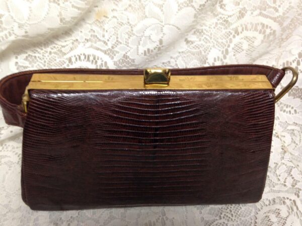 Vintage, Marshall Fields, Gen.Dark BrownLizard Handbag 11in x 6in x3.5in