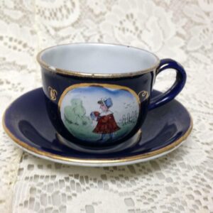 Antique, Rare, German Cobalt Blue Enamelware, 2pc Childs Cup and Saucer (G)