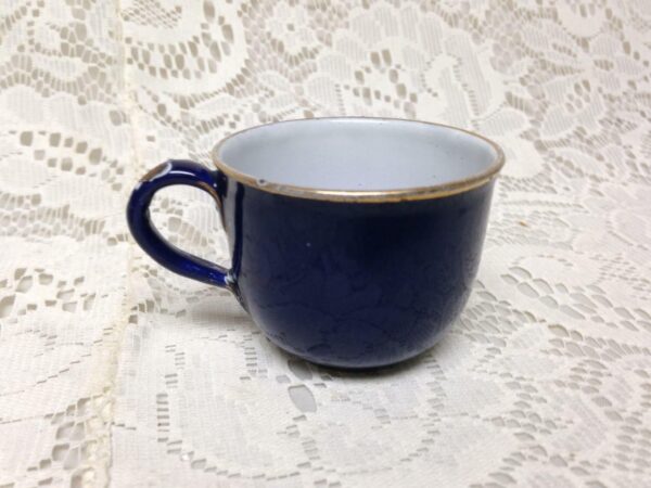 Antique, Rare, German Cobalt Blue Enamelware, 2pc Childs Cup and Saucer (G)