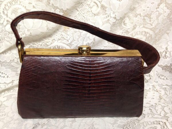 Vintage, Marshall Fields, Gen.Dark BrownLizard Handbag 11in x 6in x3.5in