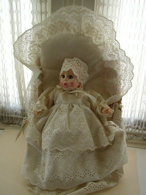 Vintage, Advertising Gerber Baby in Christening Gown Basket and Beddings