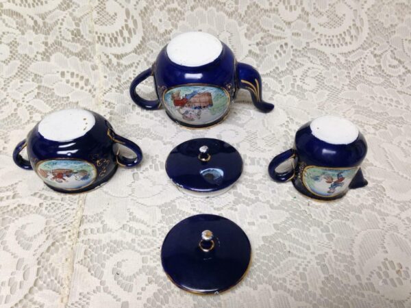 Antique, Rare, German Cobalt Blue Enamelware, 9pc Childs Tea Set