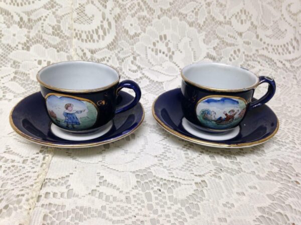 Antique, Rare, German Cobalt Blue Enamelware, 9pc Childs Tea Set