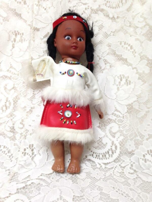 Vintage, Rare, 11 inch Vinyl American Indian Doll with Faux Leather Dress