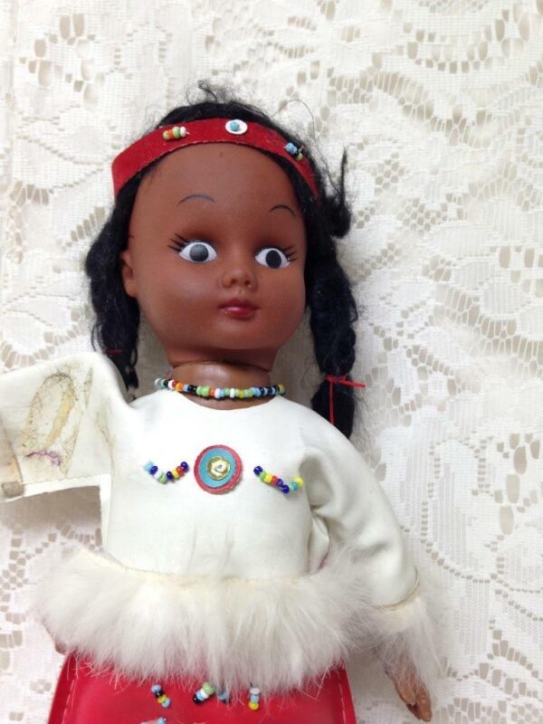 Vintage, Rare, 11 inch Vinyl American Indian Doll with Faux Leather Dress