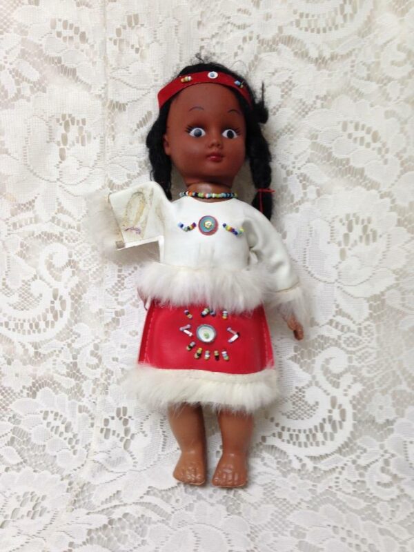 Vintage, Rare, 11 inch Vinyl American Indian Doll with Faux Leather Dress