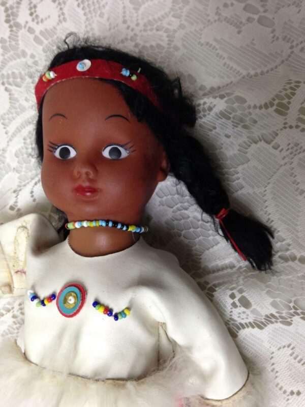 Vintage, Rare, 11 inch Vinyl American Indian Doll with Faux Leather Dress