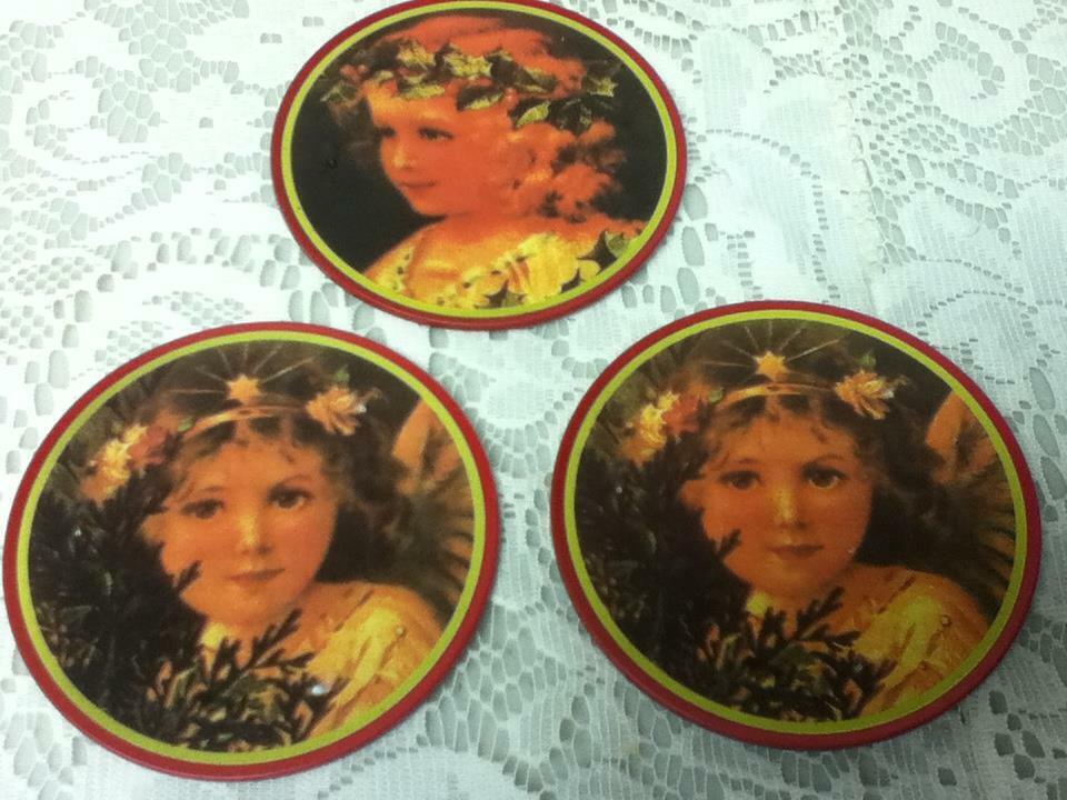 Vintage, 5-pc Doll Portrait Tin Coaster Set in Tin Box, 3.5in D