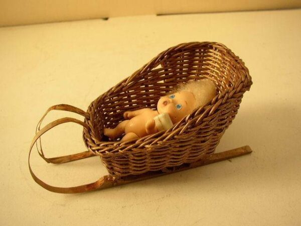 1990 Tyco Miniature Doll with Milk Bottle - In Sleigh Bed -Dollhouse