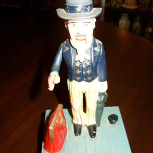 Vintage, Rare Plastic, Uncle Sam Mechanical Bank with Orig. Box