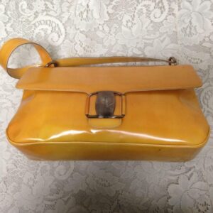 Ferragamo Yellow Enamel- Patent Handbag 13in x 7in x 3.5in