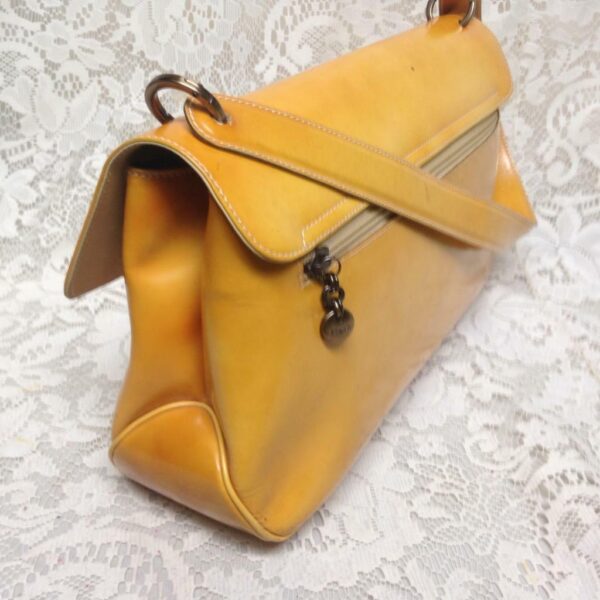 Ferragamo Yellow Enamel- Patent Handbag 13in x 7in x 3.5in