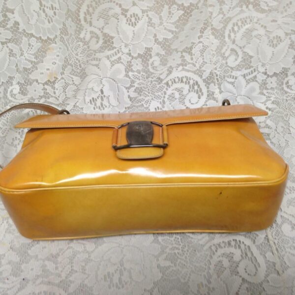 Ferragamo Yellow Enamel- Patent Handbag 13in x 7in x 3.5in