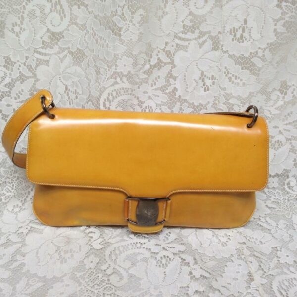 Ferragamo Yellow Enamel- Patent Handbag 13in x 7in x 3.5in