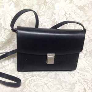 Bally, Black Leather Double Gusset -Crossbody Bag 9in x 6.5in x 4in