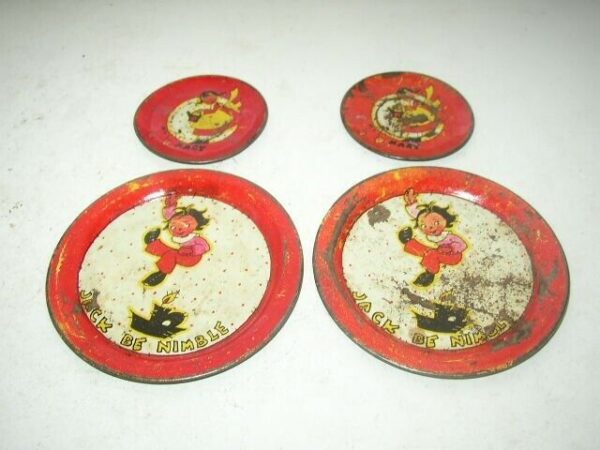 1940s Ohio Art, FB Peat Mother Goose Childs Tin Dishes