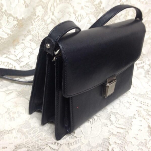 Bally, Black Leather Double Gusset -Crossbody Bag 9in x 6.5in x 4in