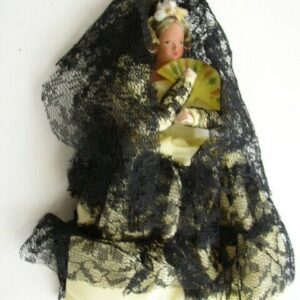 Vintage, Elegant 7" Spanish Lady in Yellow Gold and Black Gown