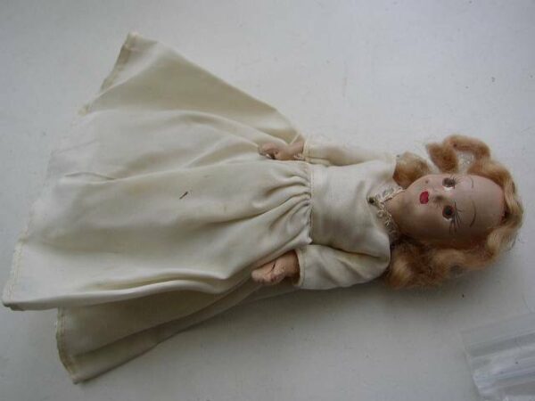 Vintage, Elegant 6.5" Composition Face Doll in White Gown