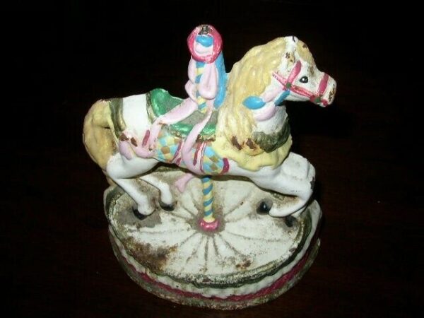 Vintage, 6.5in x 6in Cast Iron Horse Carousel Doorstop