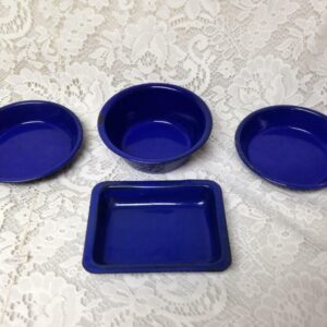 Vintage, Cobalt Blue Enamelware, 4pc Childs Bakeware Set- Just Like Mama