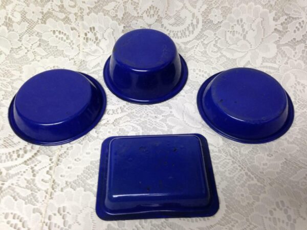 Vintage, Cobalt Blue Enamelware, 4pc Childs Bakeware Set- Just Like Mama