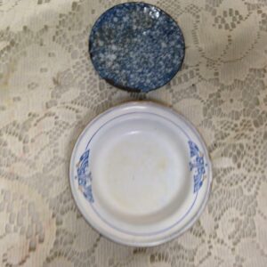 Antique, 2-pc Gray Spotted Graniteware Enamelware Child's Dishes