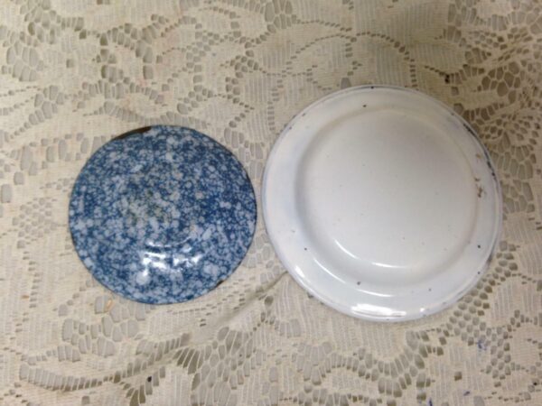 Antique, 2-pc Gray Spotted Graniteware Enamelware Child's Dishes