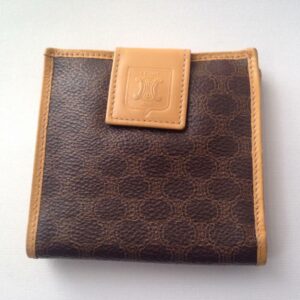 Celine, Brown Macadam Canvas- Leather, Compact Bi-fold Wallet 4in x 4in