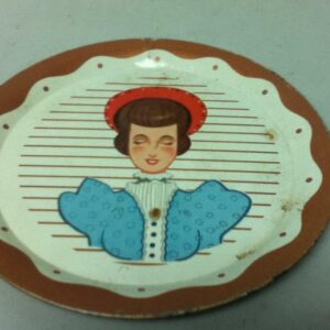 Vintage, Dollhouse, 5-inch Tin Decorative Plate with Portrait of a Lady