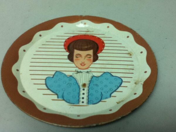 Vintage, Dollhouse, 5-inch Tin Decorative Plate with Portrait of a Lady